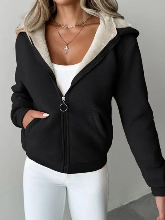 Full Size Zip Up Long Sleeve Hooded Outerwear - Bitsy Gypsy Boutique