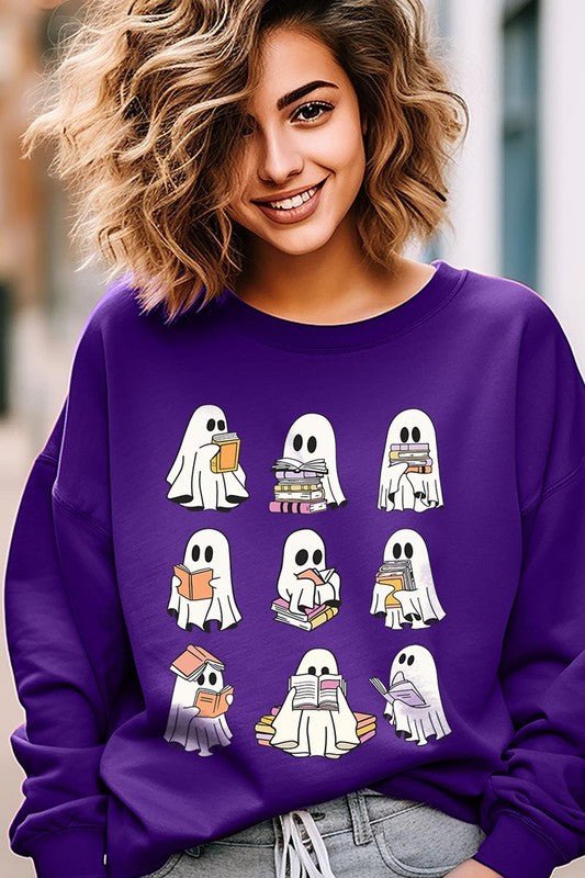 Funny Ghost Book Nerd Graphic Fleece Sweatshirts - Bitsy Gypsy Boutique