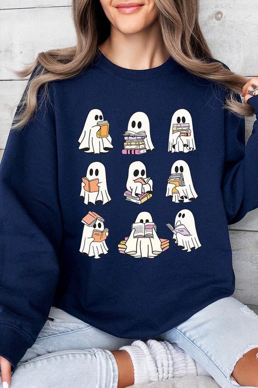 Funny Ghost Book Nerd Graphic Fleece Sweatshirts - Bitsy Gypsy Boutique