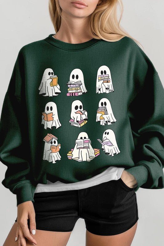 Funny Ghost Book Nerd Graphic Fleece Sweatshirts - Bitsy Gypsy Boutique