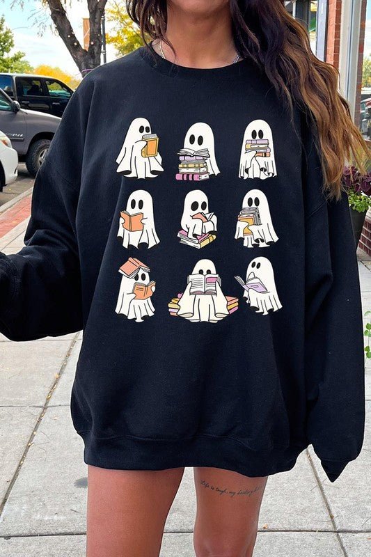 Funny Ghost Book Nerd Graphic Fleece Sweatshirts - Bitsy Gypsy Boutique