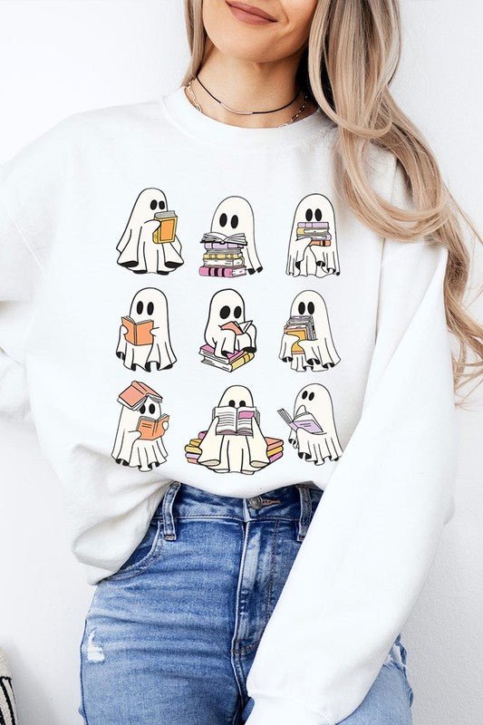 Funny Ghost Book Nerd Graphic Fleece Sweatshirts - Bitsy Gypsy Boutique