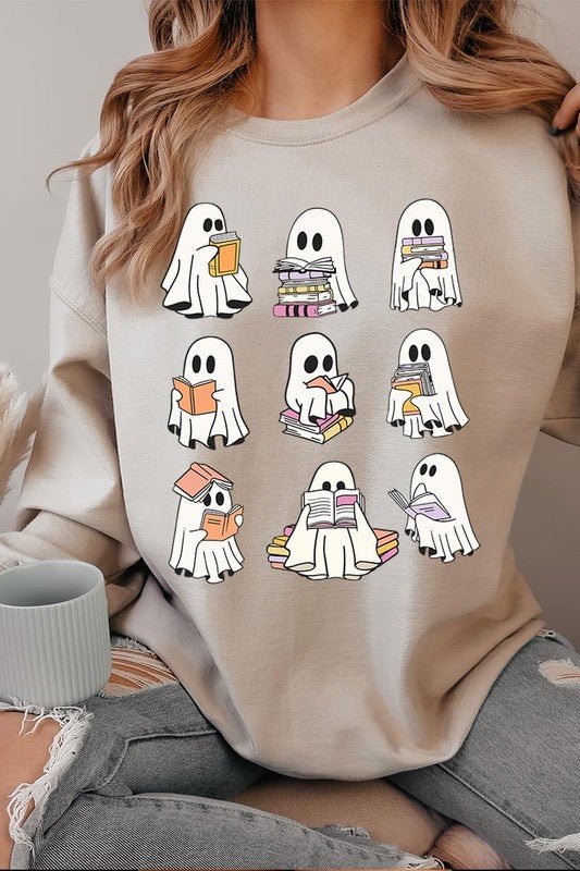 Funny Ghost Book Nerd Graphic Fleece Sweatshirts - Bitsy Gypsy Boutique