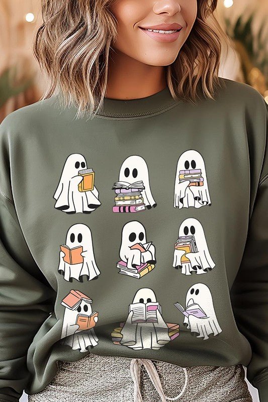 Funny Ghost Book Nerd Graphic Fleece Sweatshirts - Bitsy Gypsy Boutique