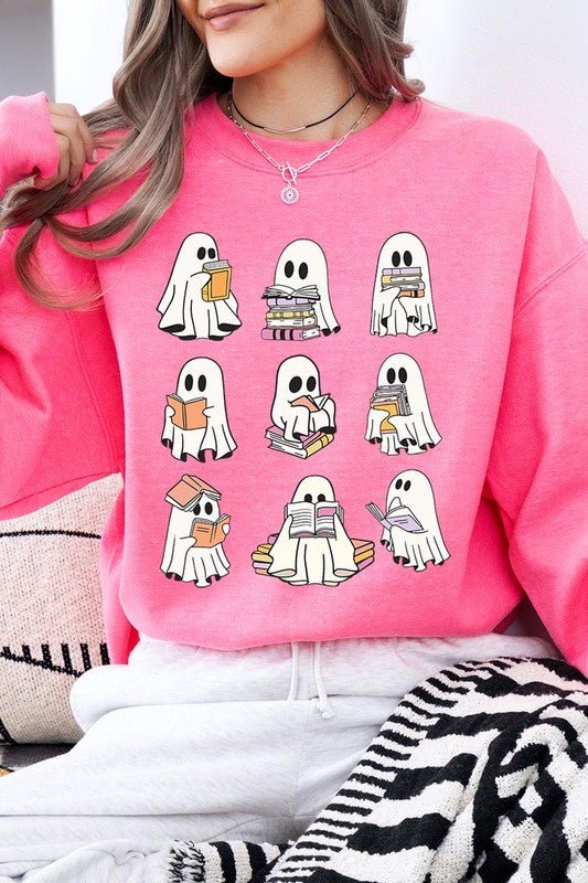 Funny Ghost Book Nerd Graphic Fleece Sweatshirts - Bitsy Gypsy Boutique