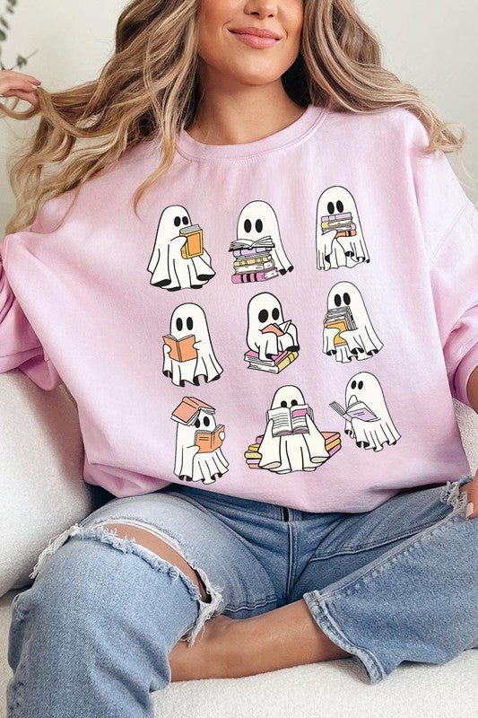 Funny Ghost Book Nerd Graphic Fleece Sweatshirts - Bitsy Gypsy Boutique