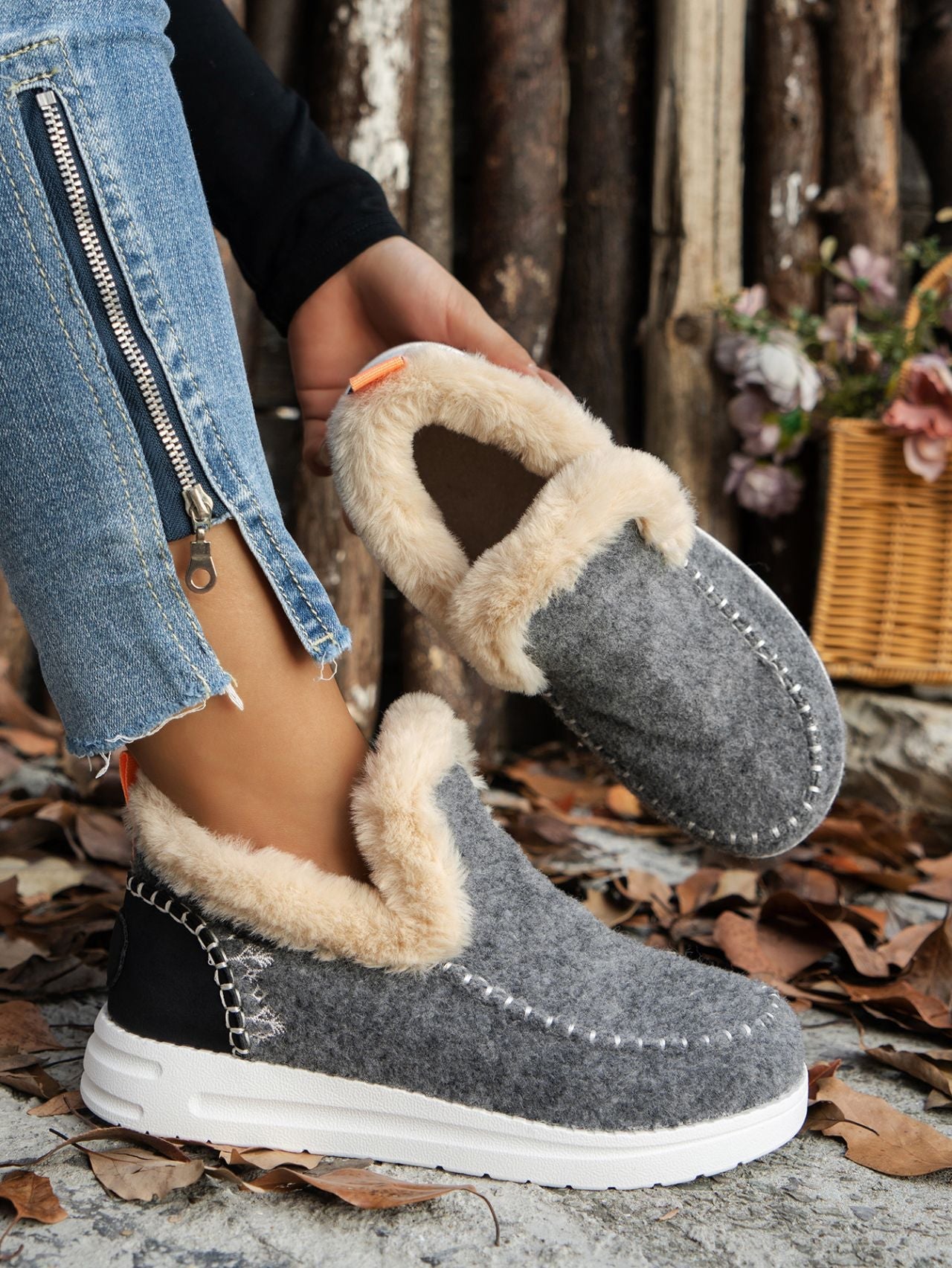 Furry Suede Round Toe Flat Sneakers - Bitsy Gypsy Boutique