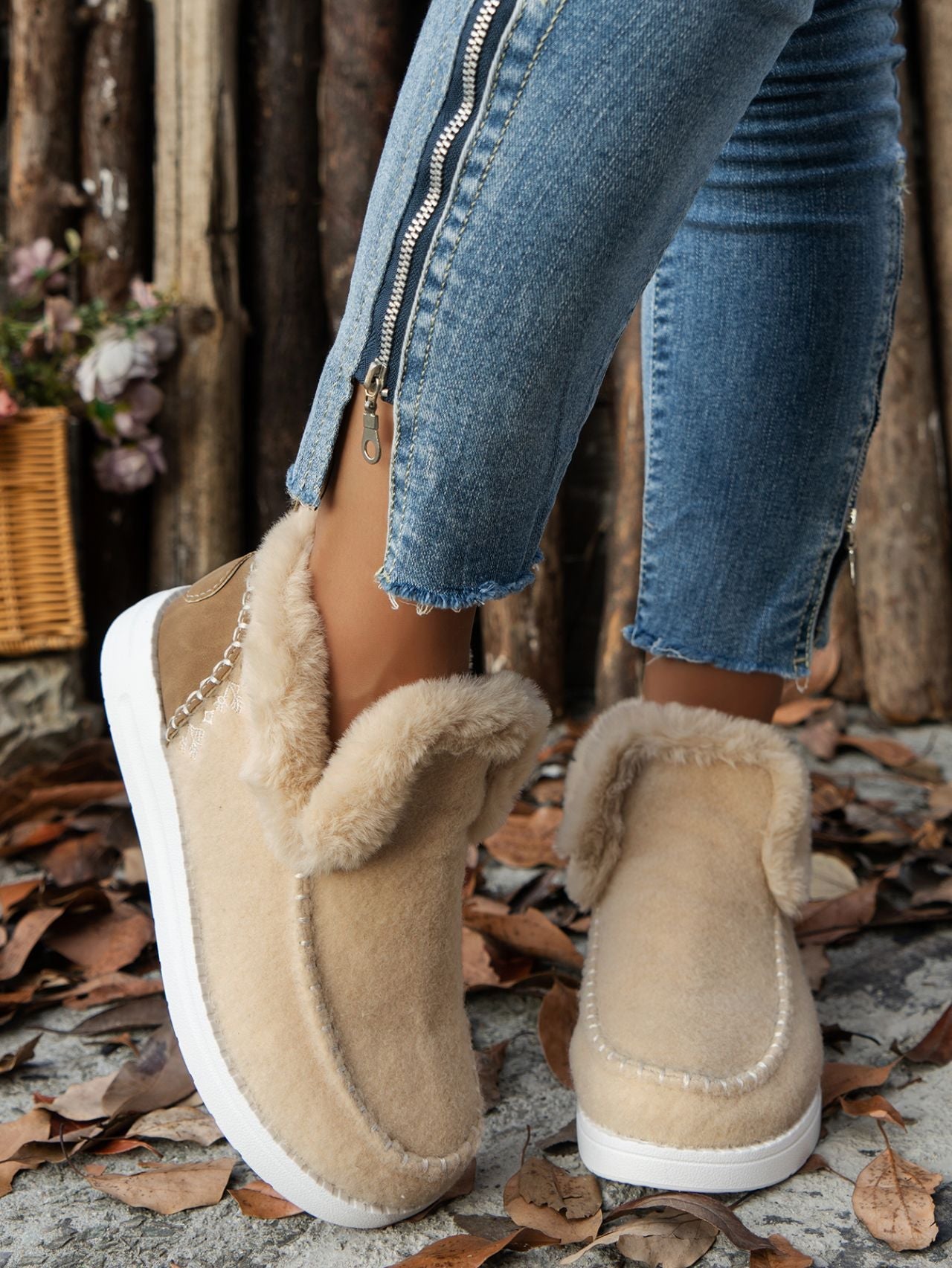 Furry Suede Round Toe Flat Sneakers - Bitsy Gypsy Boutique