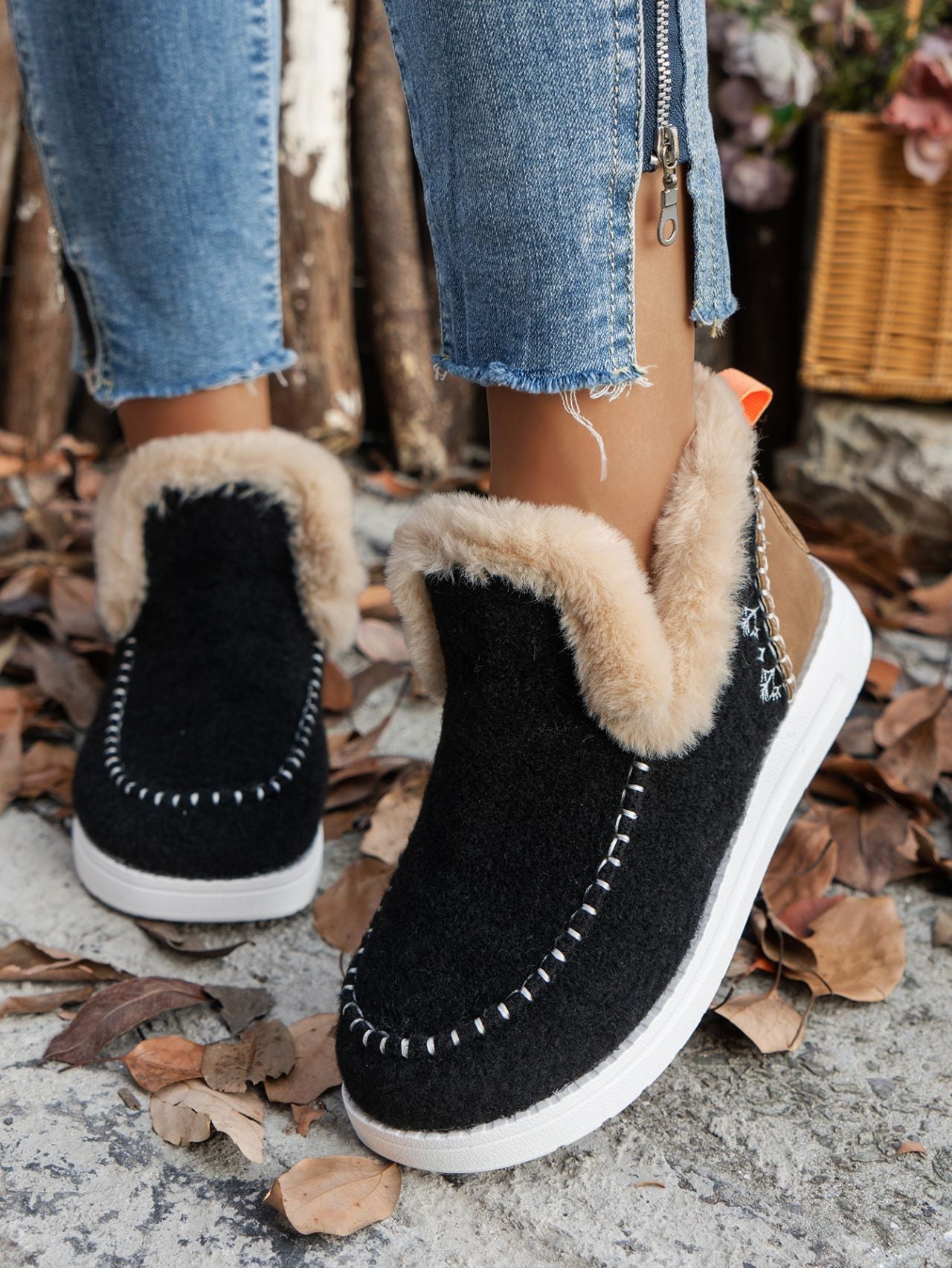 Furry Suede Round Toe Flat Sneakers - Bitsy Gypsy Boutique