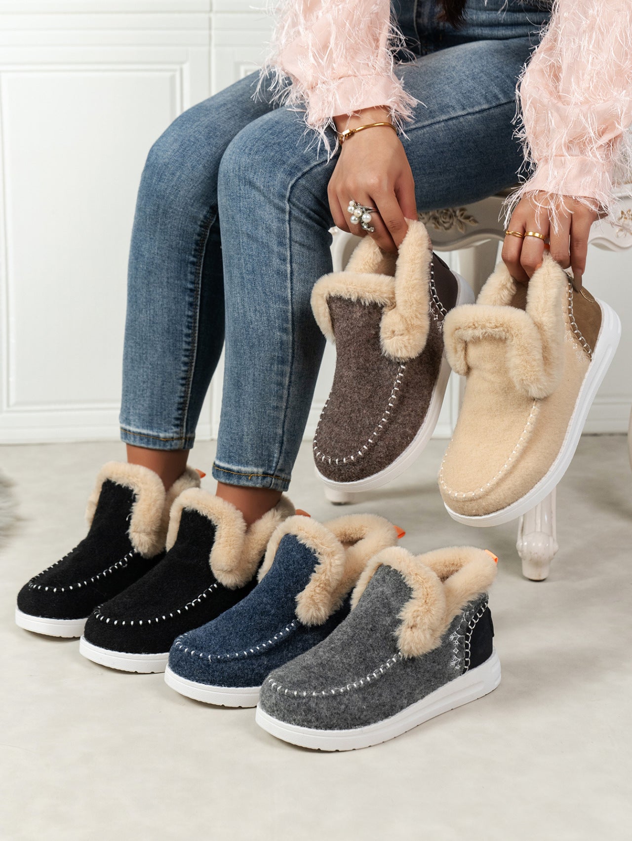 Furry Suede Round Toe Flat Sneakers - Bitsy Gypsy Boutique