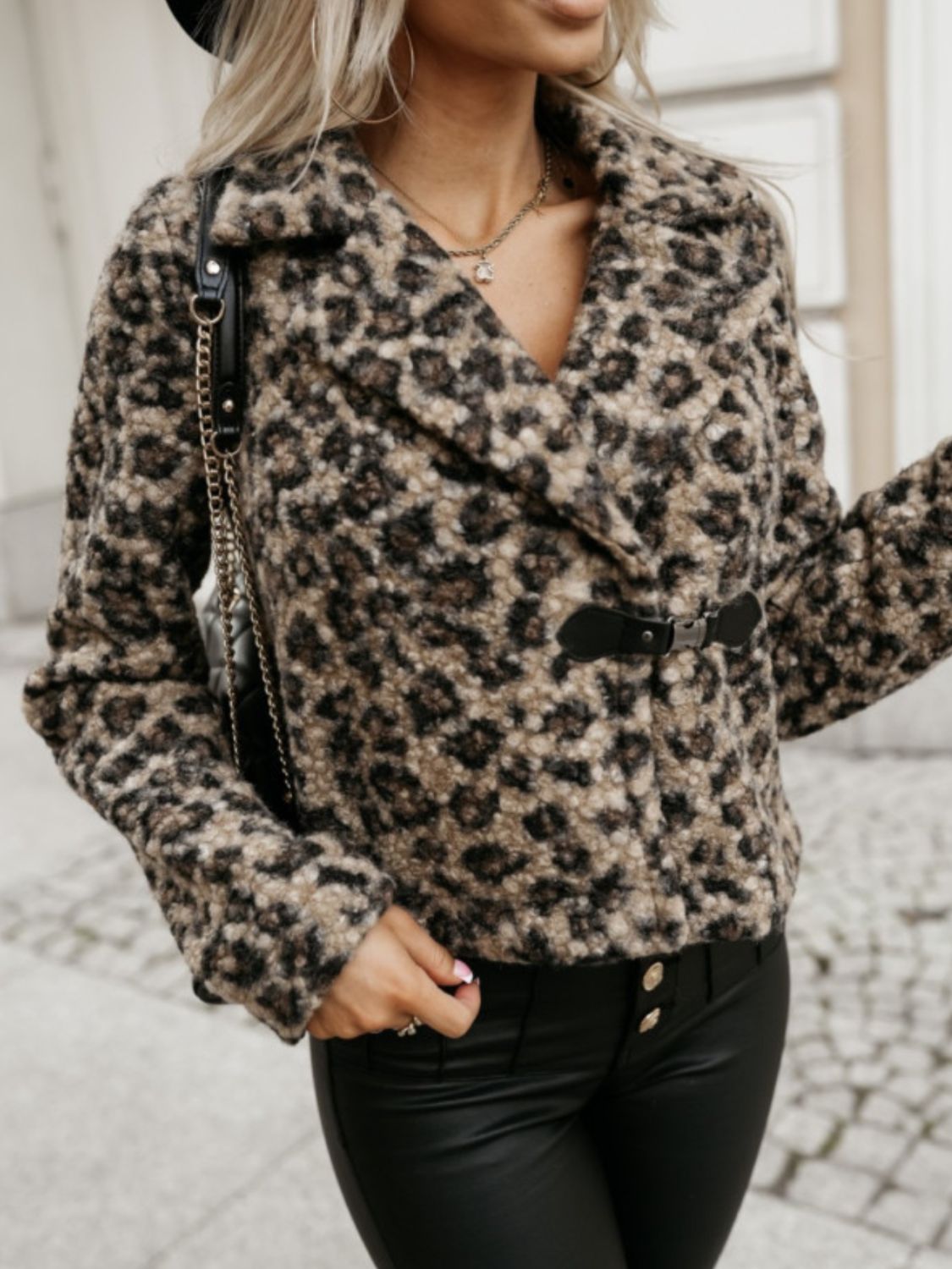 Fuzzy Animal Print Collared Neck Coat - Bitsy Gypsy Boutique