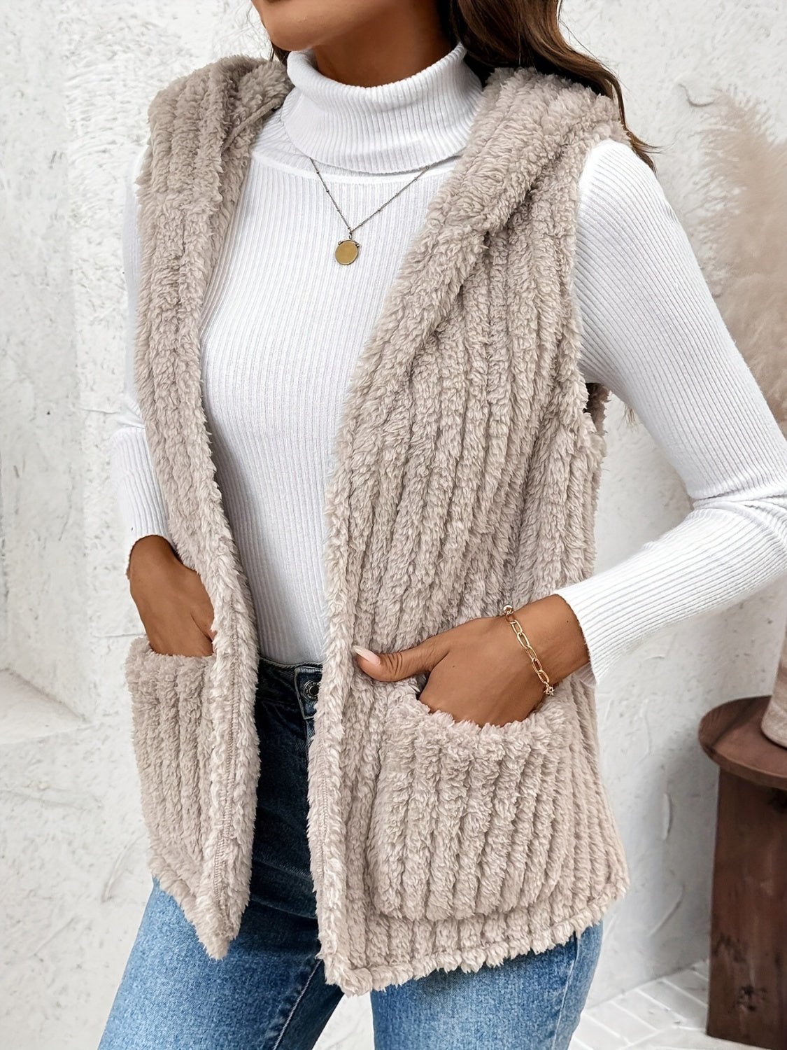 Fuzzy Hooded Vest with Pockets - Bitsy Gypsy Boutique