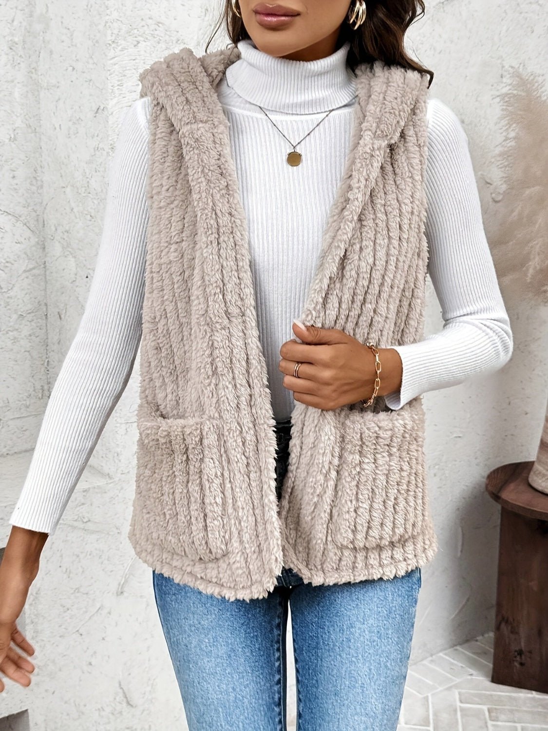 Fuzzy Hooded Vest with Pockets - Bitsy Gypsy Boutique