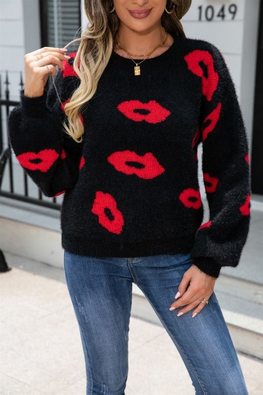 Fuzzy lips sweater - Bitsy Gypsy Boutique