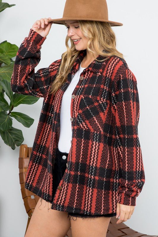 FUZZY PLAID BUTTON DOWN SHACKET - Bitsy Gypsy Boutique