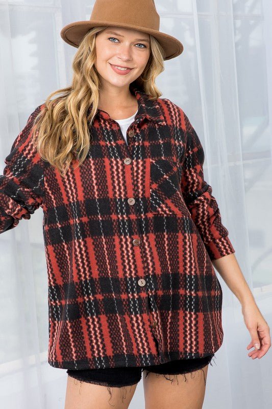 FUZZY PLAID BUTTON DOWN SHACKET - Bitsy Gypsy Boutique