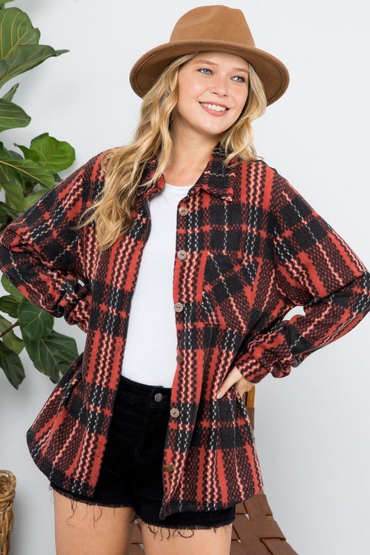 FUZZY PLAID BUTTON DOWN SHACKET - Bitsy Gypsy Boutique