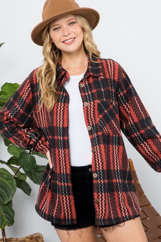 FUZZY PLAID BUTTON DOWN SHACKET - Bitsy Gypsy Boutique