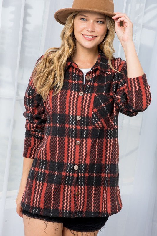 FUZZY PLAID BUTTON DOWN SHACKET - Bitsy Gypsy Boutique