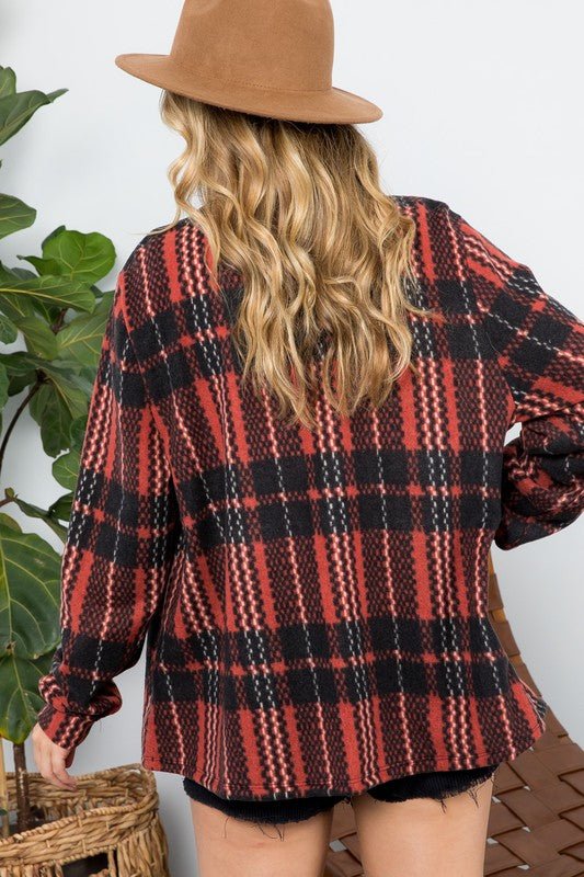 FUZZY PLAID BUTTON DOWN SHACKET - Bitsy Gypsy Boutique