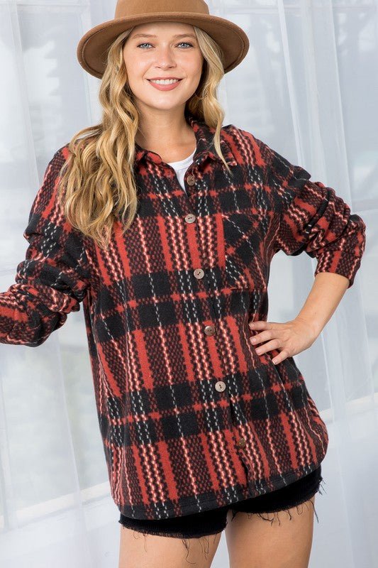 FUZZY PLAID BUTTON DOWN SHACKET - Bitsy Gypsy Boutique