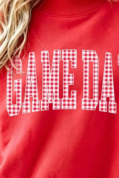 Game Day Plaid Sleeve Mock Neck Sweatshirt - Bitsy Gypsy Boutique