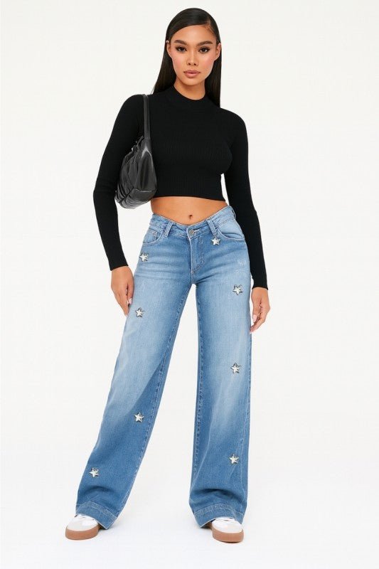 Gary Low Rise - Light Wash Diamond Star Accents - Bitsy Gypsy Boutique