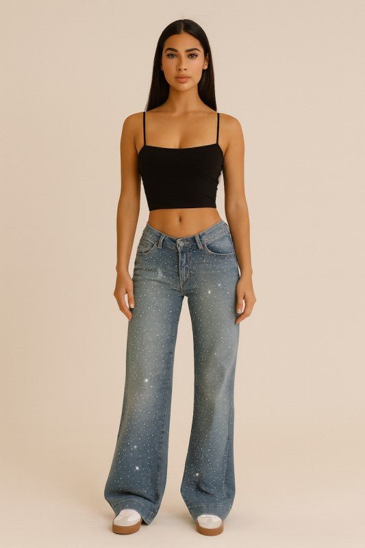 Gary Low Rise Light Wash Rhinestone Jean - Bitsy Gypsy Boutique