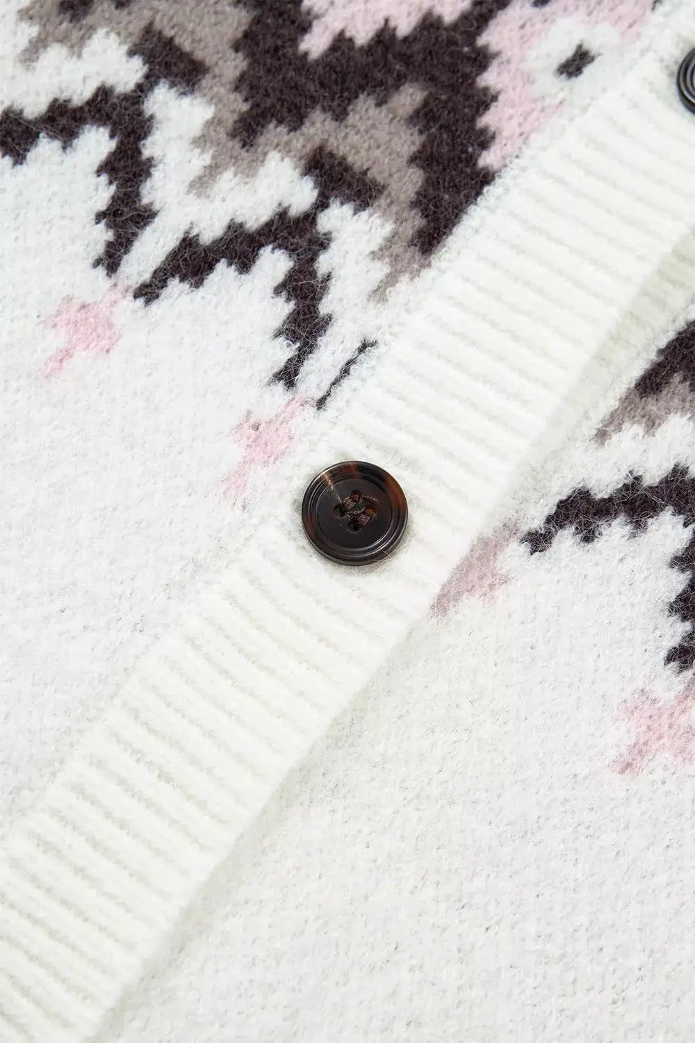 Geometric Pattern Brushed Knit Button Cardigan - Bitsy Gypsy Boutique