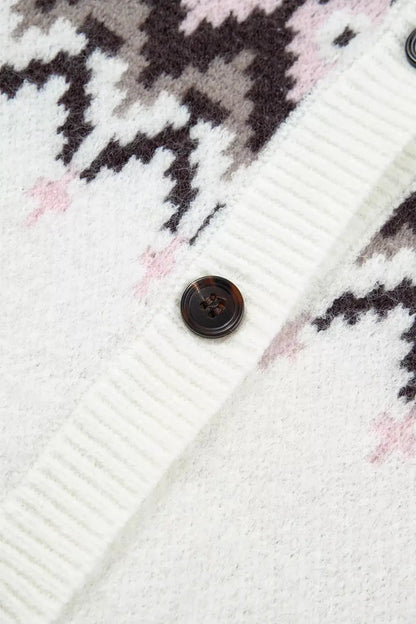 Geometric Pattern Brushed Knit Button Cardigan - Bitsy Gypsy Boutique