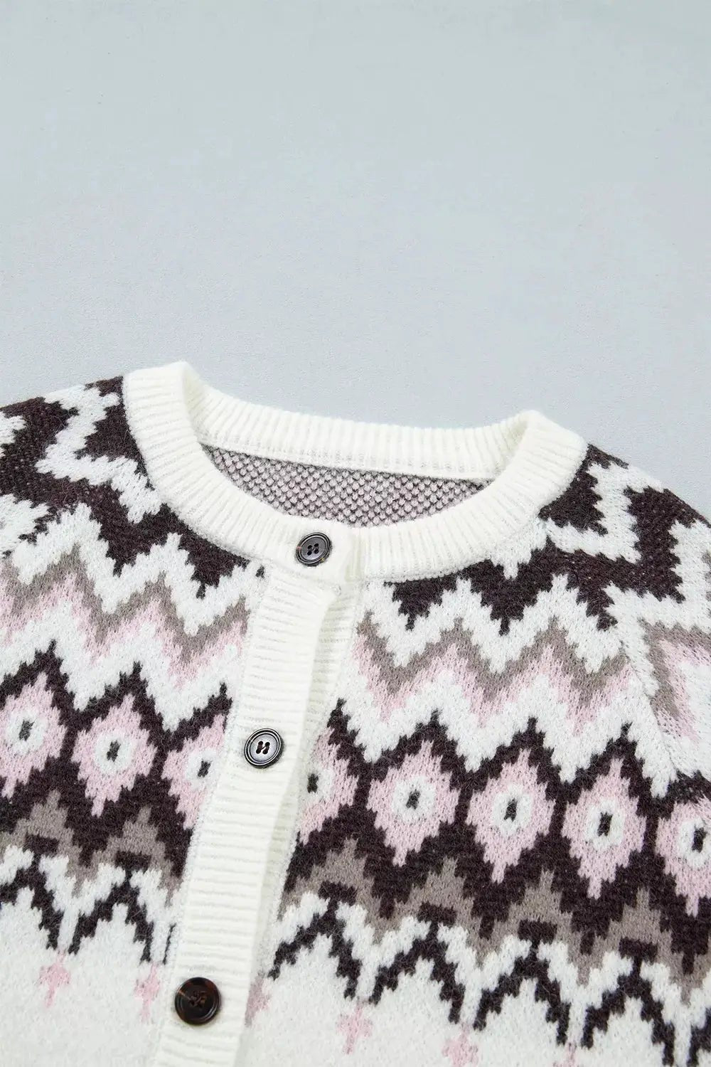 Geometric Pattern Brushed Knit Button Cardigan - Bitsy Gypsy Boutique