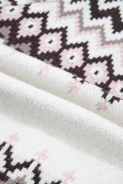Geometric Pattern Brushed Knit Button Cardigan - Bitsy Gypsy Boutique