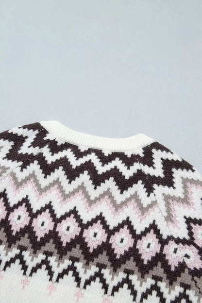 Geometric Pattern Brushed Knit Button Cardigan - Bitsy Gypsy Boutique