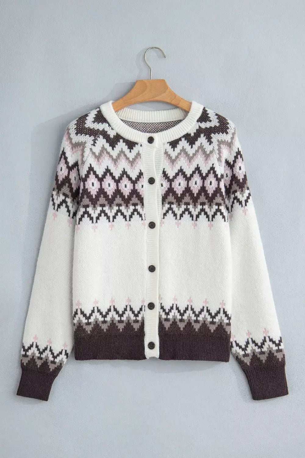 Geometric Pattern Brushed Knit Button Cardigan - Bitsy Gypsy Boutique