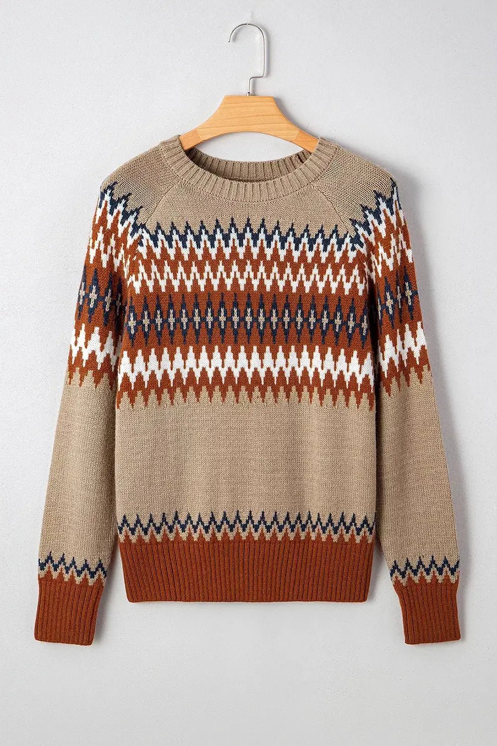 Geometric Pattern Long Sleeve Crew Neck Sweater - Bitsy Gypsy Boutique
