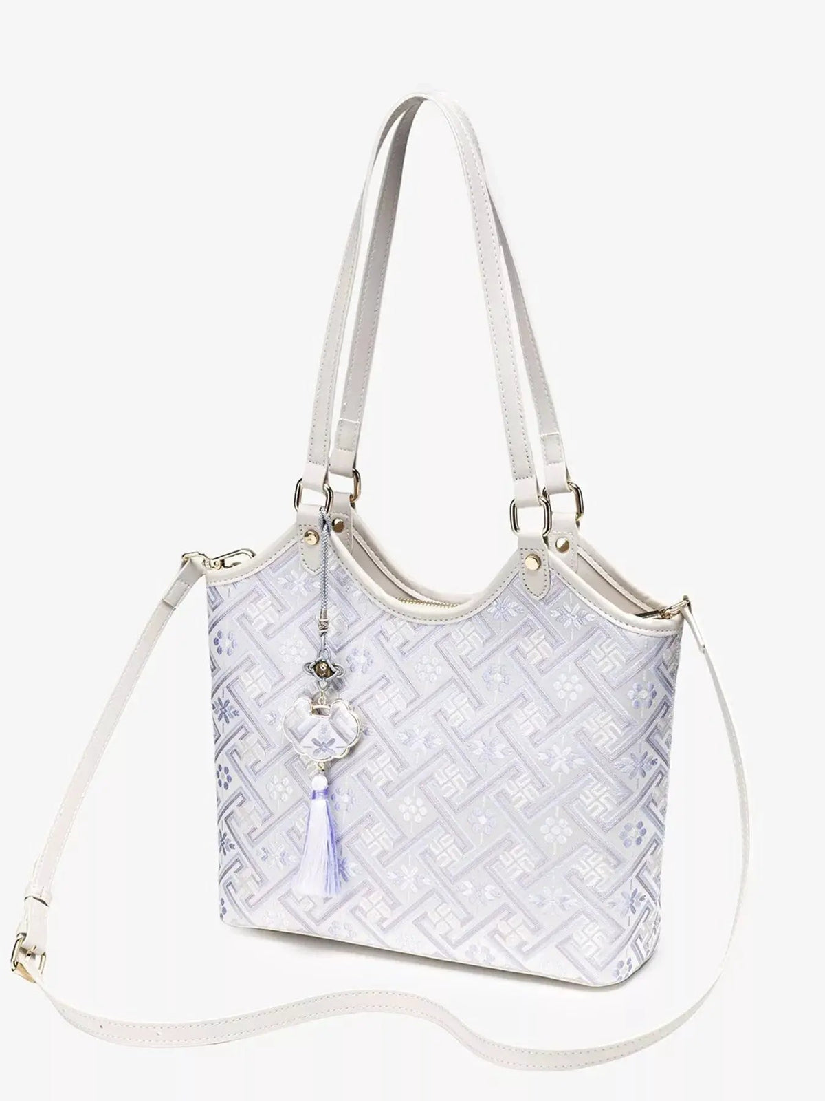 Geometric Pattern Shoulder Bag With Tassel Charm - Bitsy Gypsy Boutique