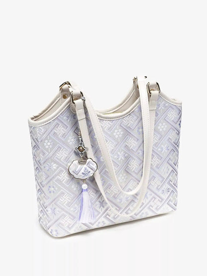 Geometric Pattern Shoulder Bag With Tassel Charm - Bitsy Gypsy Boutique