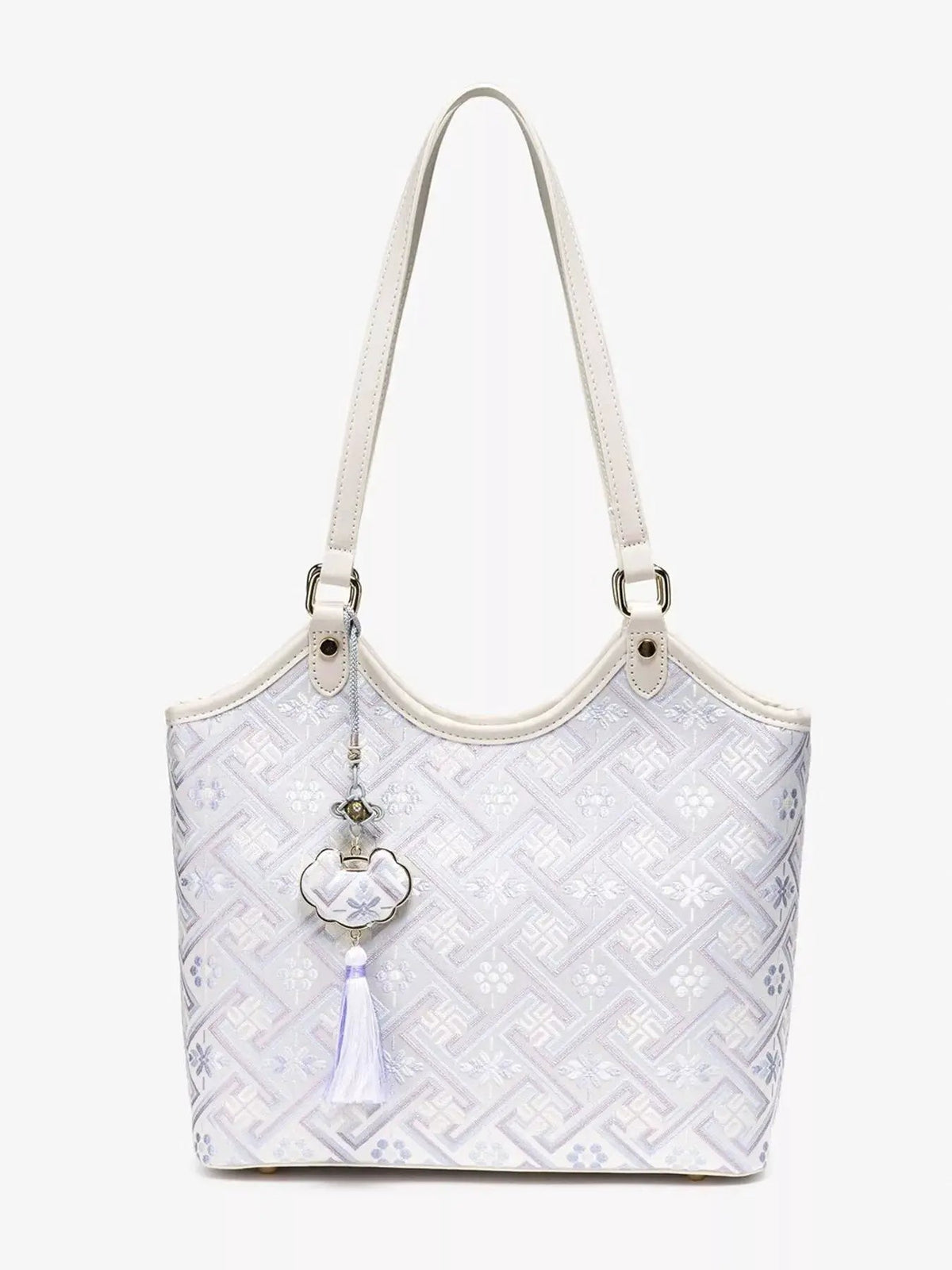 Geometric Pattern Shoulder Bag With Tassel Charm - Bitsy Gypsy Boutique