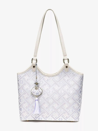 Geometric Pattern Shoulder Bag With Tassel Charm - Bitsy Gypsy Boutique