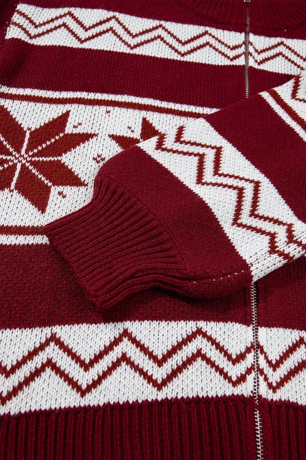 Geometric Pattern Zip-Up Knit Long Sleeve Regular Fit Cardigan - Bitsy Gypsy Boutique
