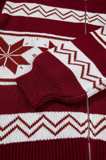 Geometric Pattern Zip-Up Knit Long Sleeve Regular Fit Cardigan - Bitsy Gypsy Boutique