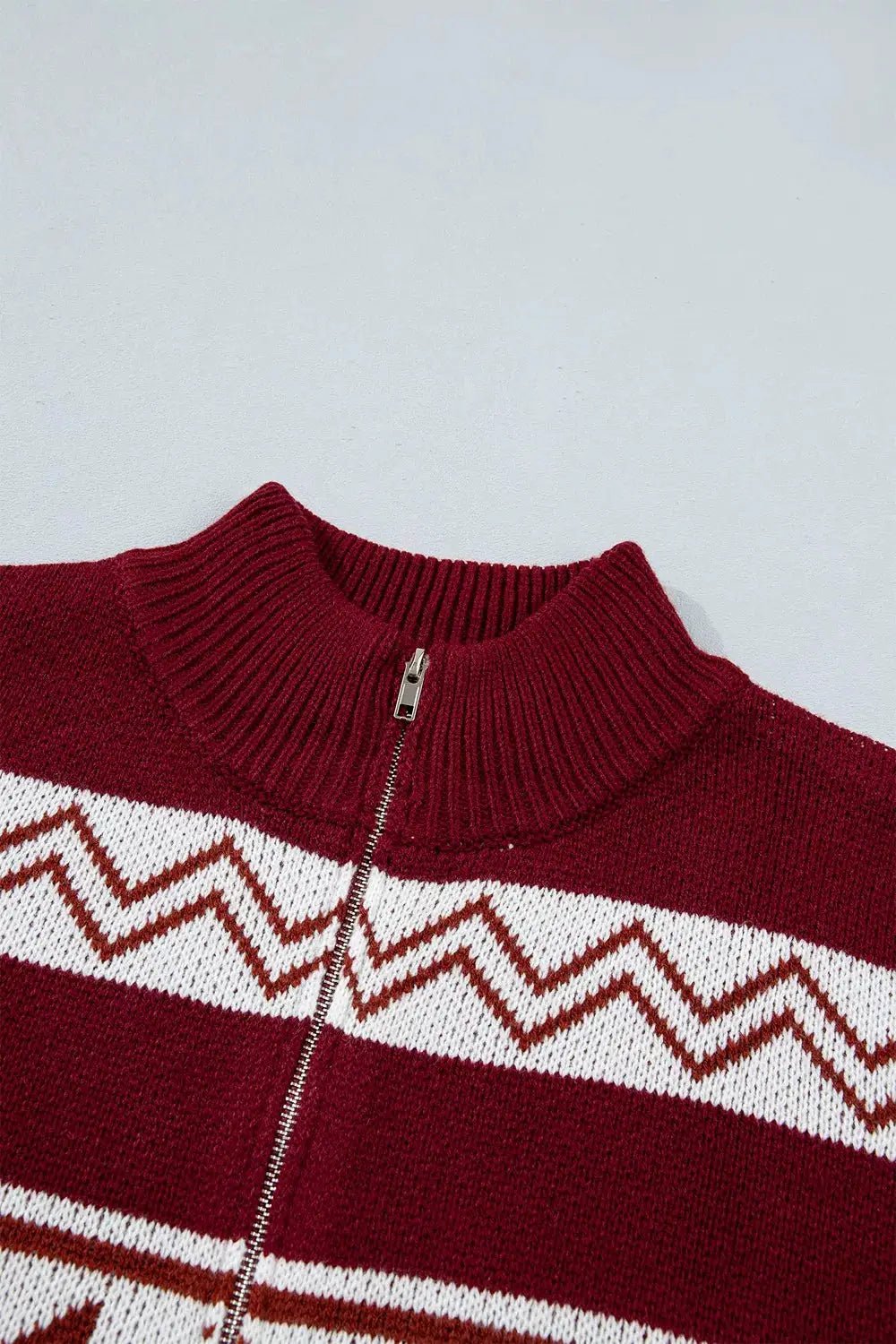 Geometric Pattern Zip-Up Knit Long Sleeve Regular Fit Cardigan - Bitsy Gypsy Boutique