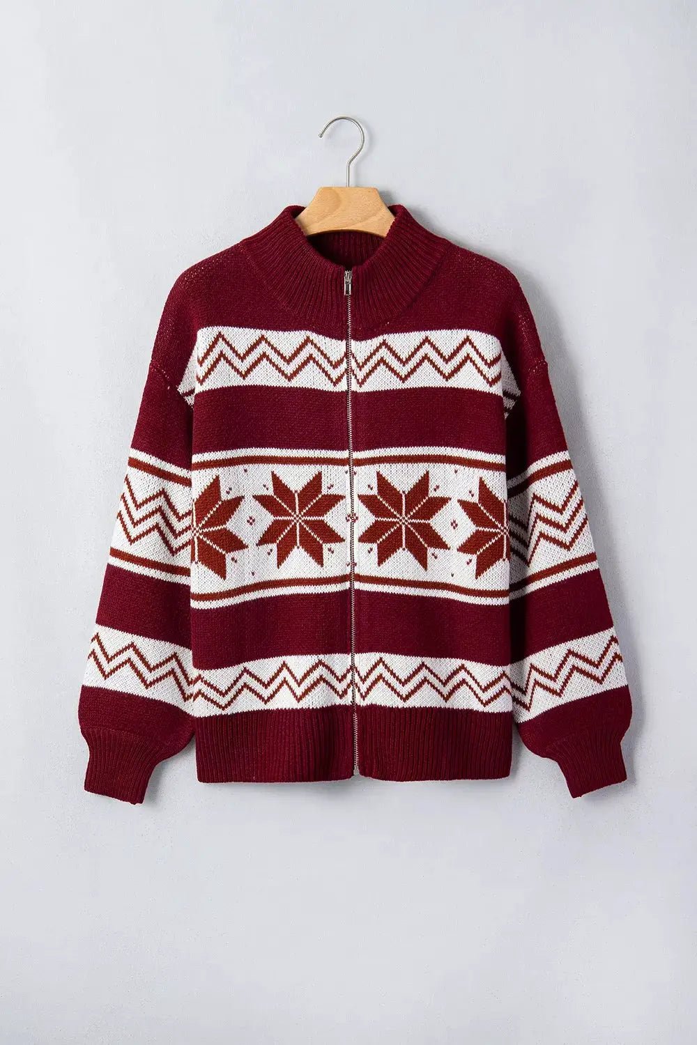 Geometric Pattern Zip-Up Knit Long Sleeve Regular Fit Cardigan - Bitsy Gypsy Boutique