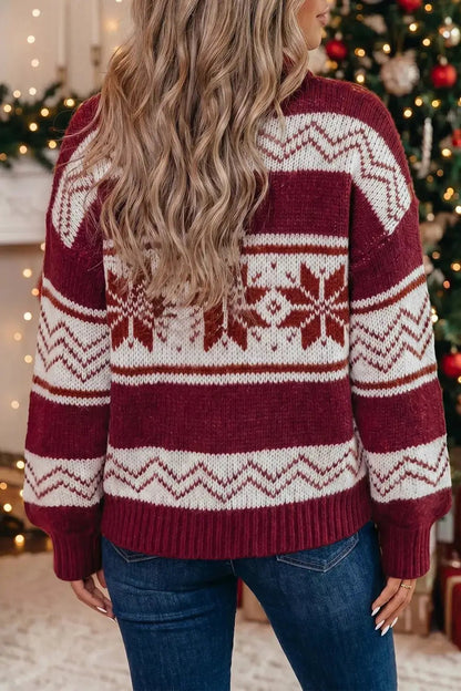 Geometric Pattern Zip-Up Knit Long Sleeve Regular Fit Cardigan - Bitsy Gypsy Boutique