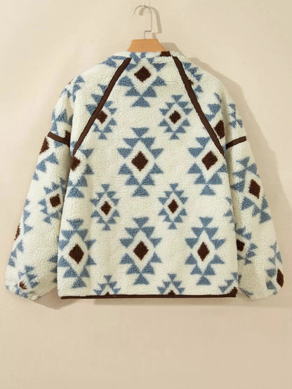 Geometric Print Sherpa Western Long Sleeve Sweatshirt - Bitsy Gypsy Boutique