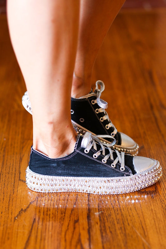 Get Their Attention Black Studded Canvas Sneakers - Bitsy Gypsy Boutique