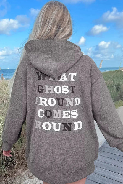 Ghost Print Mineral Wash Long Sleeve Hoodie - Bitsy Gypsy Boutique