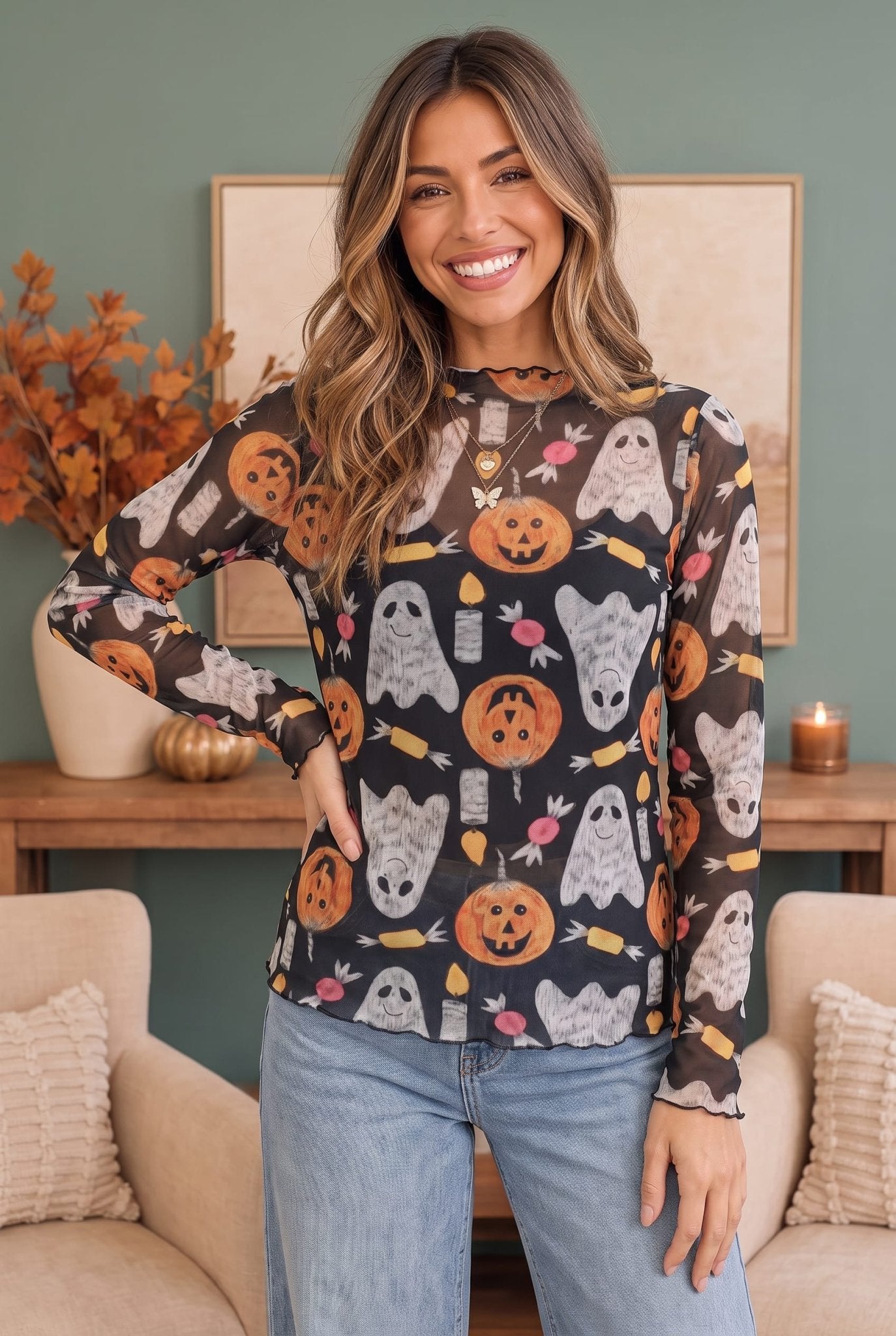 Ghostly Good Times Halloween Mesh Top - Bitsy Gypsy Boutique