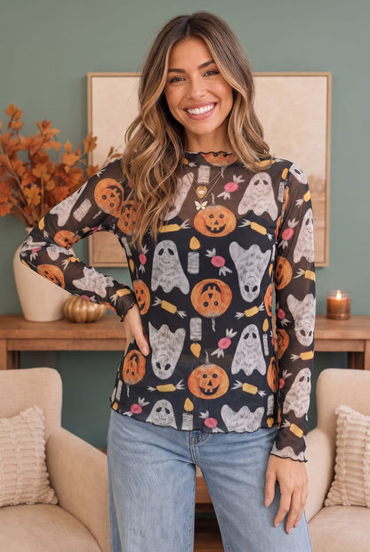 Ghostly Good Times Halloween Mesh Top - Bitsy Gypsy Boutique
