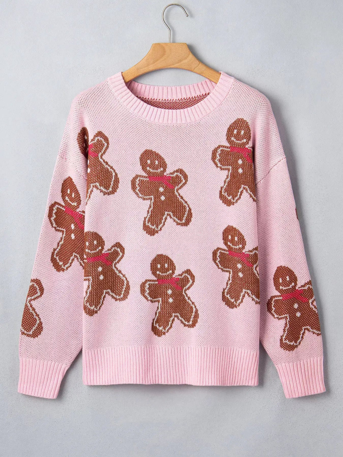 Gingerbread Pattern Round Neck Long Sleeve Shift Sweater - Bitsy Gypsy Boutique